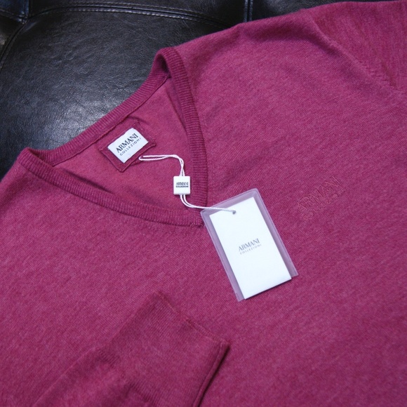 New Armani Collezioni V Neck Sweater Dust Pink Wool Pullover - Picture 5 of 6